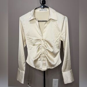 Abercrombie Cream Satin Long Sleeve Button-Up Shirt